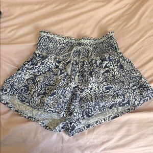 Sincerely Jules Blue and White Smocked High-Waist Shorts